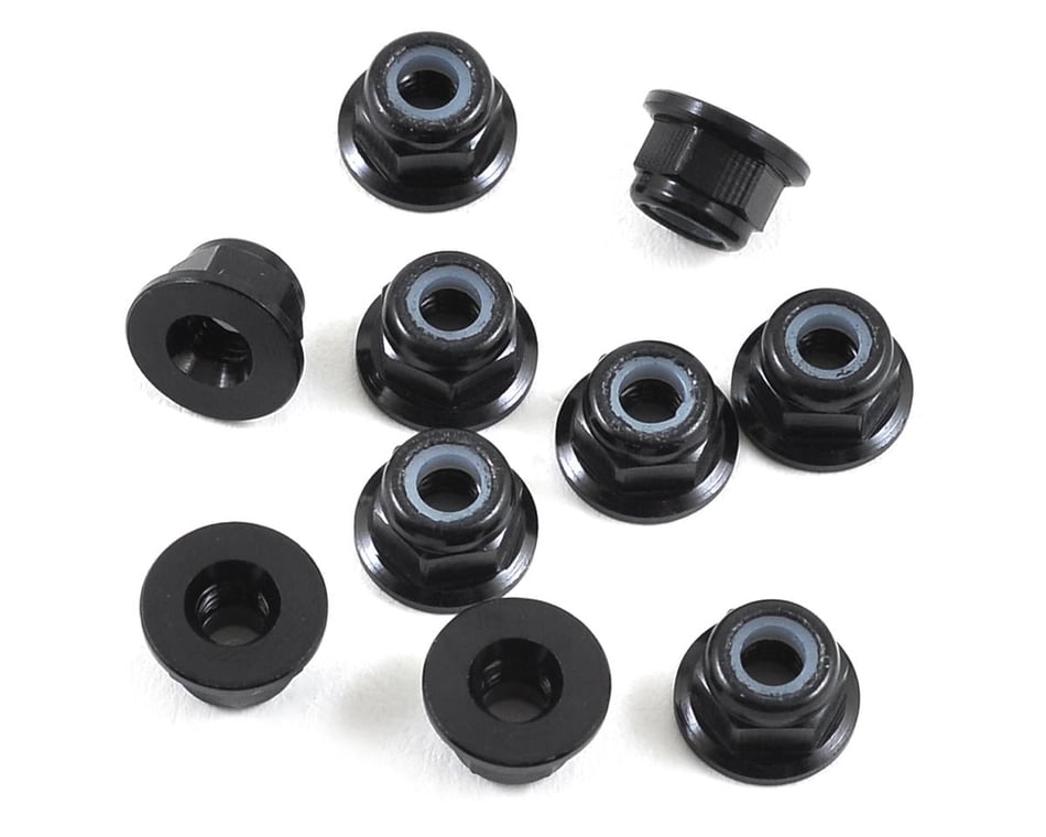 Team Losi Racing 3mm Flanged Aluminum Locknuts (10) (Black)
