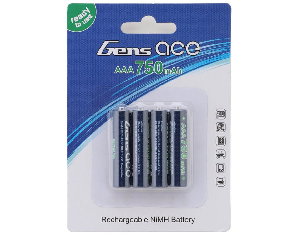 Gens Ace High Power Rechargeable AAA NIMH Battery (1.2V/750mAh) (4) [GEANM7501S3A]
