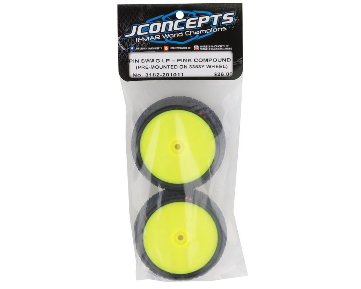 JConcepts Pin Swag 2.2" Pre-Mounted 4WD Front Buggy Carpet Tires (Yellow) (2) w/12mm Hex (Pink)