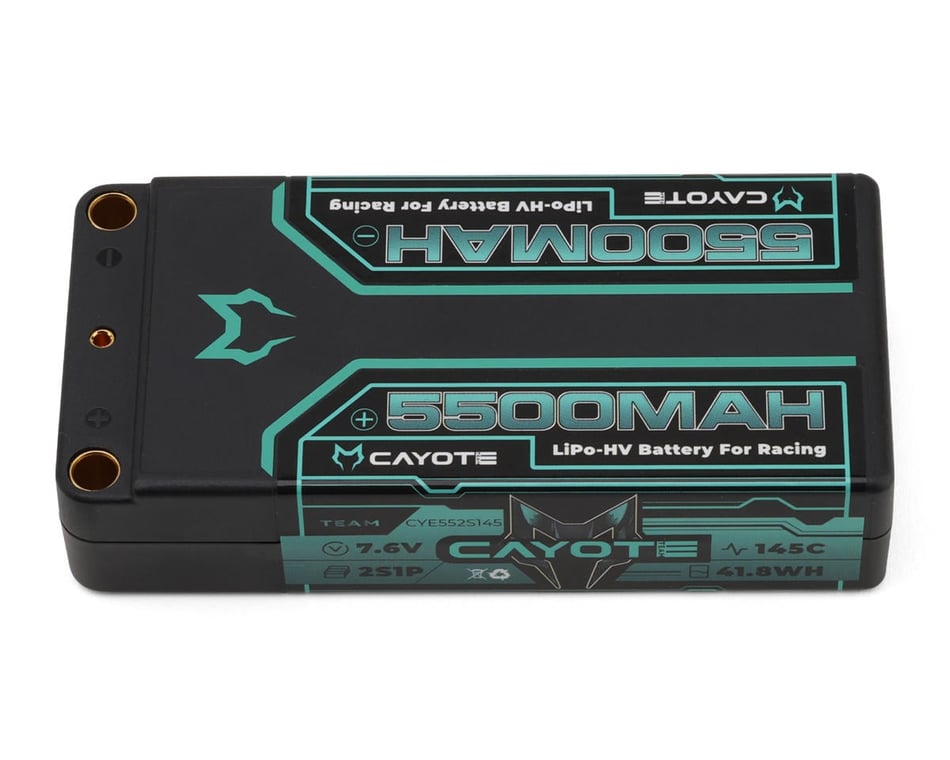 Cayote 2S 145C LCG Shorty LiHV Battery (7.6V/5500mAh) w/5mm Bullets
Part#: CYE552S145 / Cayote